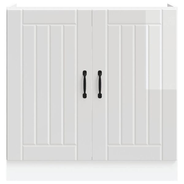 vidaXL Mobile Base Lavello Lucca Bianco Lucido in Legno Multistrato