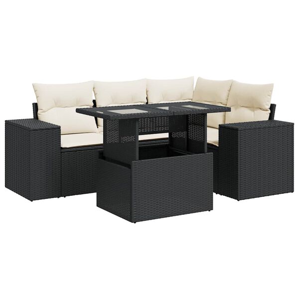 vidaXL Set Divani da Giardino 5 pz con Cuscini in Polyrattan Nero
