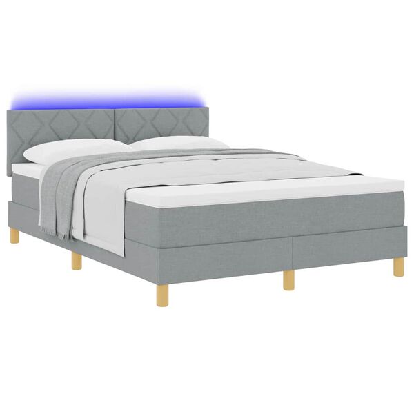 vidaXL Letto a Sorgente LED con led Grigio chiaro 160 x 200 cm Tessuto