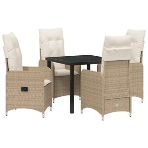 vidaXL Set da Pranzo per Giardino con cuscino 5 pcs Beige Poly Rattan