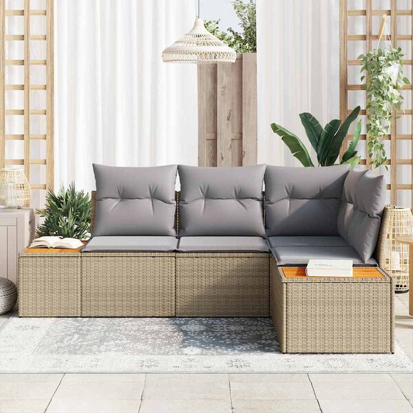 vidaXL Set Divano da Giardino 4 pcs Beige e Grigio Chiaro Polyrattan