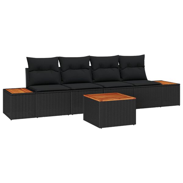 vidaXL Set Divano da Giardino con cuscino 5 pcs Nero Poly Rattan