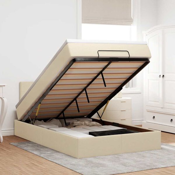 vidaXL Struttura Letto Pouf con Materasso Crema 120x200 cm in Tessuto