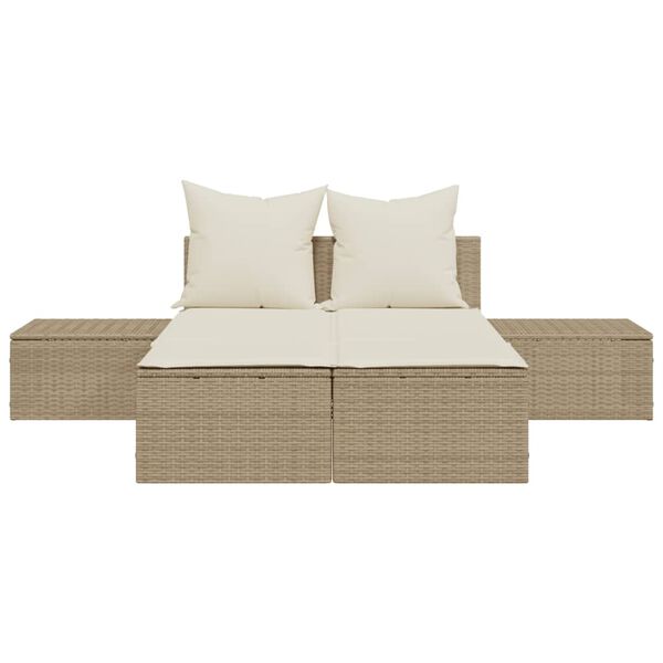 vidaXL Lettino Prendisole con Cuscini Beige in Polyrattan