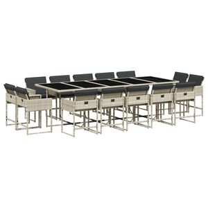 vidaXL Set da Pranzo da Giardino 15 pz con Cuscini Grigio Polyrattan