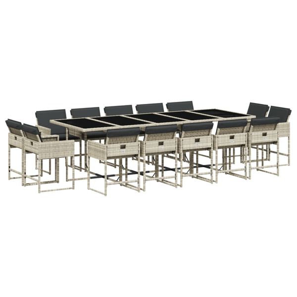 vidaXL Set da Pranzo da Giardino 15 pz con Cuscini Grigio Polyrattan