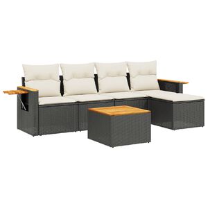 vidaXL Set Divano da Giardino 6 pz con Cuscini Nero in Polyrattan