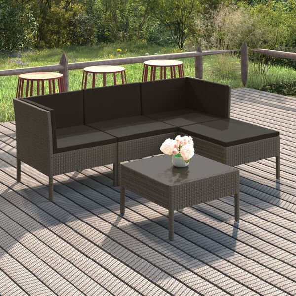 vidaXL Set Divani da Giardino 5 pz con Cuscini in Polyrattan Grigio