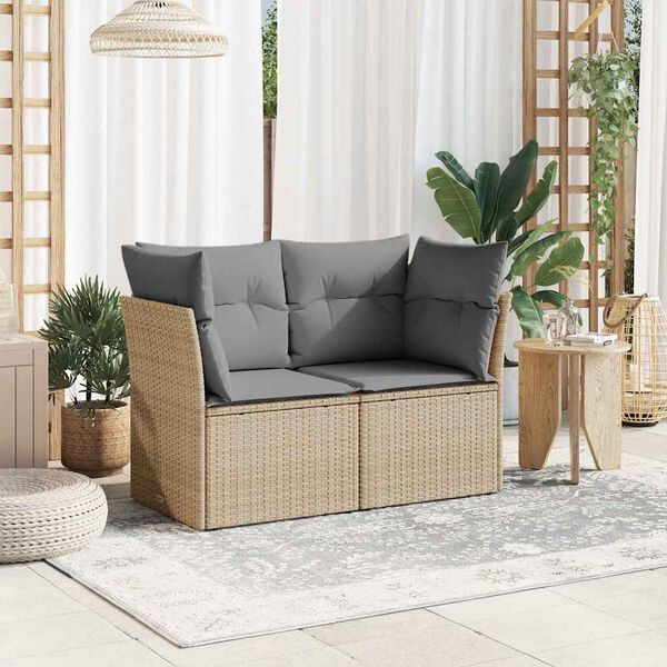 vidaXL Divano da Giardino con Cuscini a 2 Posti Beige in Polyrattan