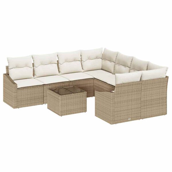 vidaXL Set di divani con cuscino 9 pcs Beige e Crema polyrattan