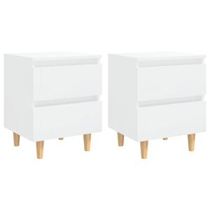 vidaXL Comodini con Gambe Legno Pino 2pz Bianco Lucido 40x35x50 cm