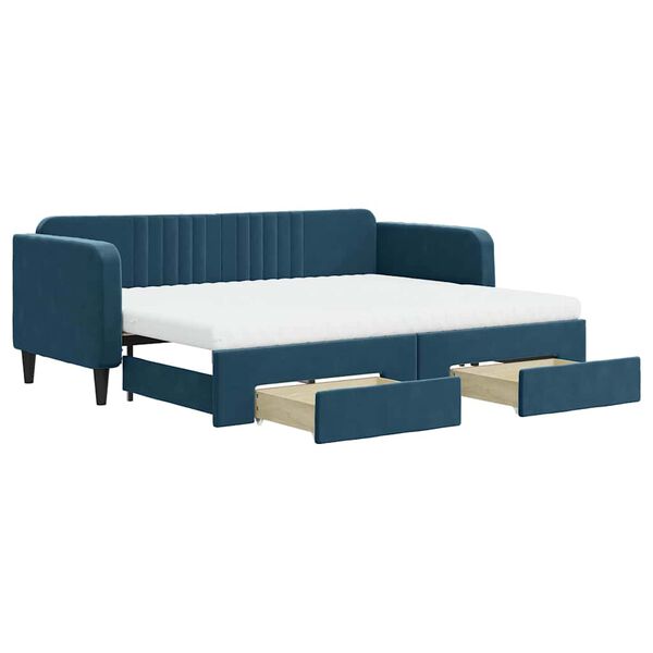vidaXL Divano Letto Estraibile con Cassetti Blu 80x200 cm in Velluto