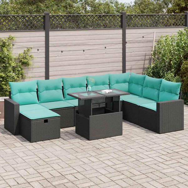 vidaXL Set Divano da Giardino 9pz con Cuscini Grigio Polyrattan Acacia