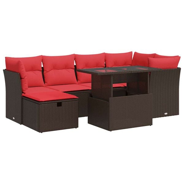 vidaXL Set Divani Giardino 7 pz con Cuscini Marrone Polyrattan Acacia