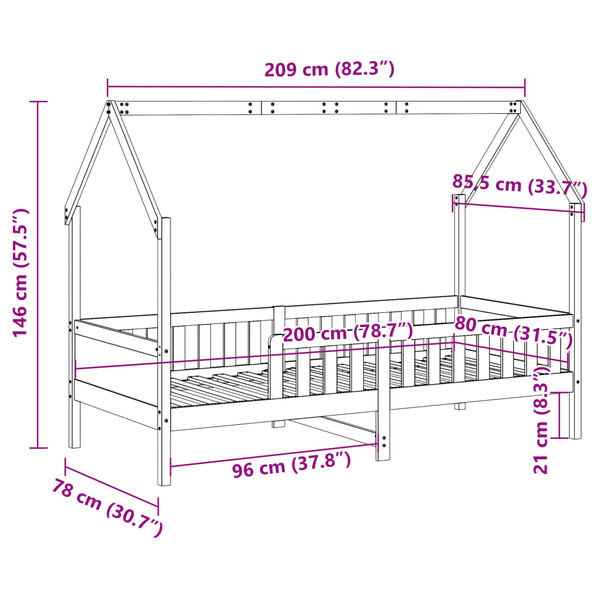 Giroletto Casetta VidaXL 80x200cm - Legno Pino Massello Per Bambini, Bianco