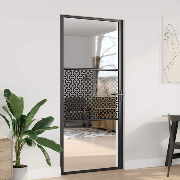 vidaXL Porta Interna Nero 93 x 201.5 cm Vetro temperato e alluminio