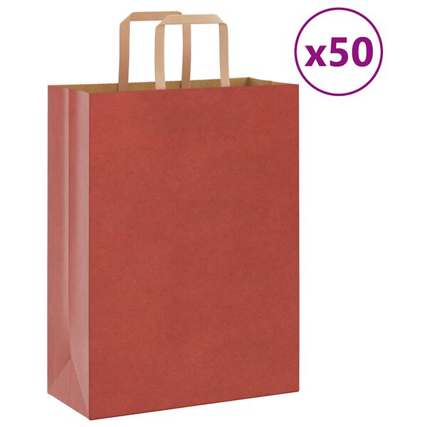 vidaXL Sacchetti di Carta 50 pz con Manici Rossi 26x12x35 cm