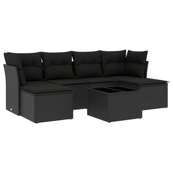 vidaXL Set Divani da Giardino con Cuscini 7pz Nero Polyrattan