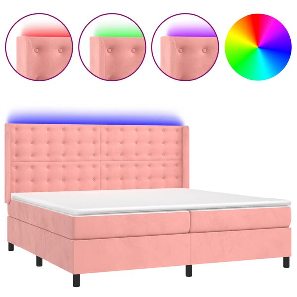 vidaXL Letto a Molle con Materasso e LED Rosa 200x200 cm in Velluto