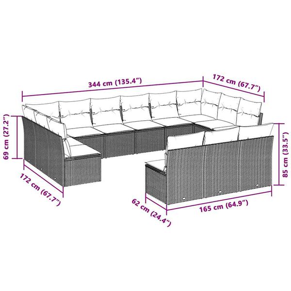 vidaXL Set Divani Giardino 13 pz con Cuscini Grigio Chiaro Polyrattan