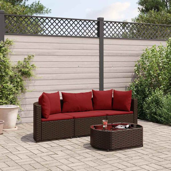 vidaXL Set Divano da Giardino 4 pz con Cuscini Marrone in Polyrattan