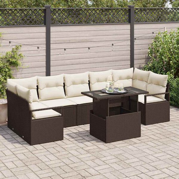 vidaXL Set Divano da Giardino 8 pcs Marrone e crema polyrattan