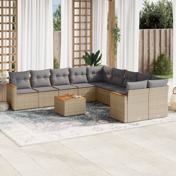 vidaXL Set Divani da Giardino 11 pz con Cuscini Beige in Polyrattan