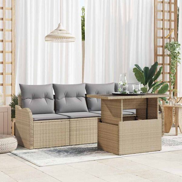 vidaXL Set Divano da Giardino 5 pcs Beige Rattan in Polipropilene