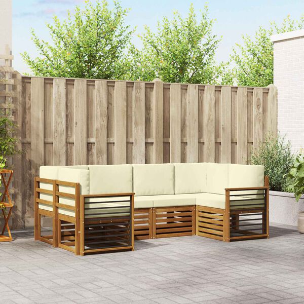 vidaXL Set divani 6 pcs Naturale e Crema Legno di Acacia Massello