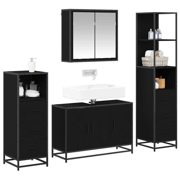 vidaXL Set di mobili per il bagno 4 pcs Rovere Nero Legno multistrato