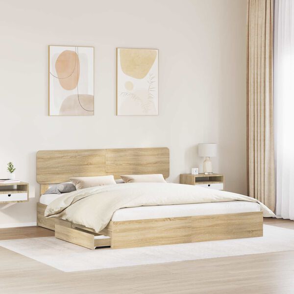 vidaXL Letto con Contenitore con testiera Rovere Sonoma 180 x 200 cm