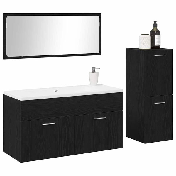 vidaXL Set di mobili per il bagno 3 pcs Rovere Nero Legno multistrato