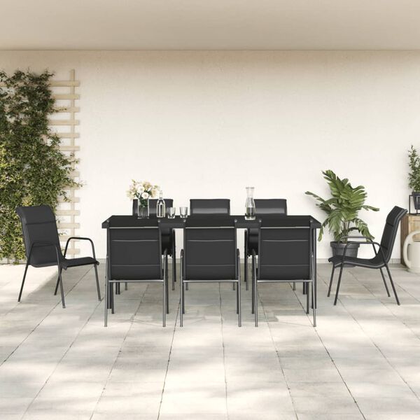 vidaXL Set da Pranzo da Giardino 9 pz Nero in Acciaio e Textilene