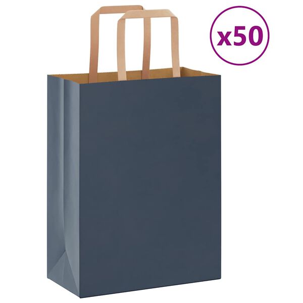 vidaXL Sacchetti di Carta 50 pz con Manici Blu 21x11x28 cm