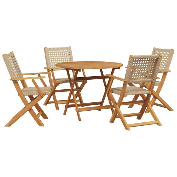 vidaXL Set Pranzo da Giardino 5 pz Beige Polyrattan e Legno Massello