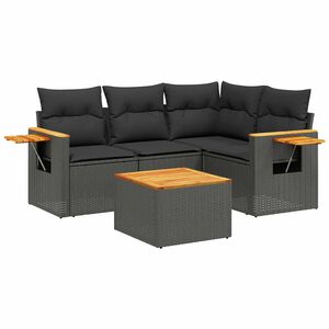 vidaXL Set Divani da Giardino 5 pz con Cuscini in Polyrattan Nero