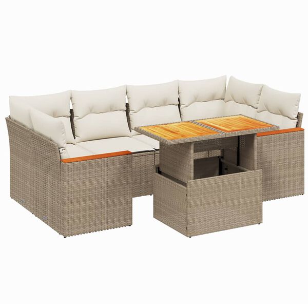 vidaXL Set Divani da Giardino 7 pz con Cuscini Beige in Polyrattan