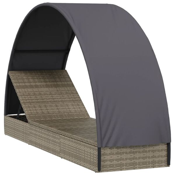 vidaXL Lettino con Tetto Rotondo Grigio 211x57x140 cm Polyrattan