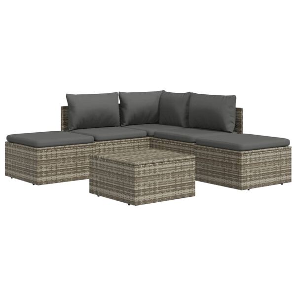 vidaXL Set Divani da Giardino 6 pz con Cuscini in Polyrattan Grigio