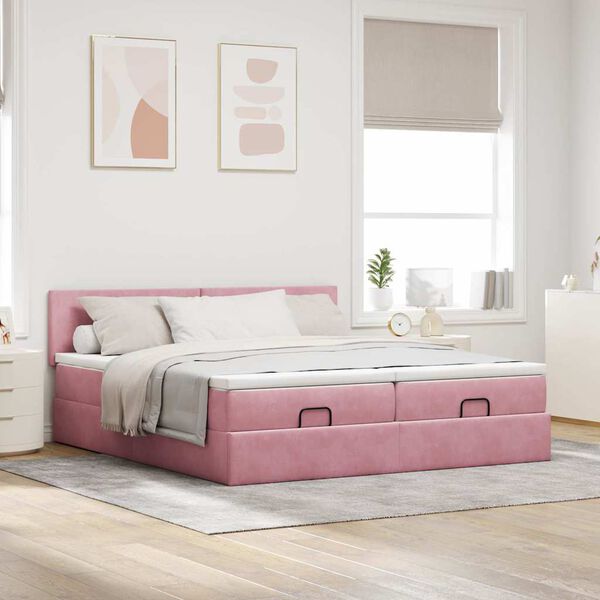 vidaXL Struttura Letto Pouf con Materassi Rosa 200x200 cm Velluto