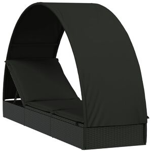 vidaXL Lettino con Tetto Rotondo Nero 211x57x140 cm Polyrattan