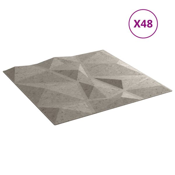 vidaXL Pannelli Murali 48 pz Grigio Cemento 50x50cm XPS 12 m&sup2; Diamante