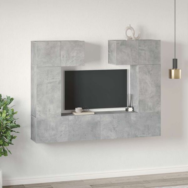 vidaXL Set di Mobili Porta TV 6 pz Grigio Cemento in Legno Multistrato