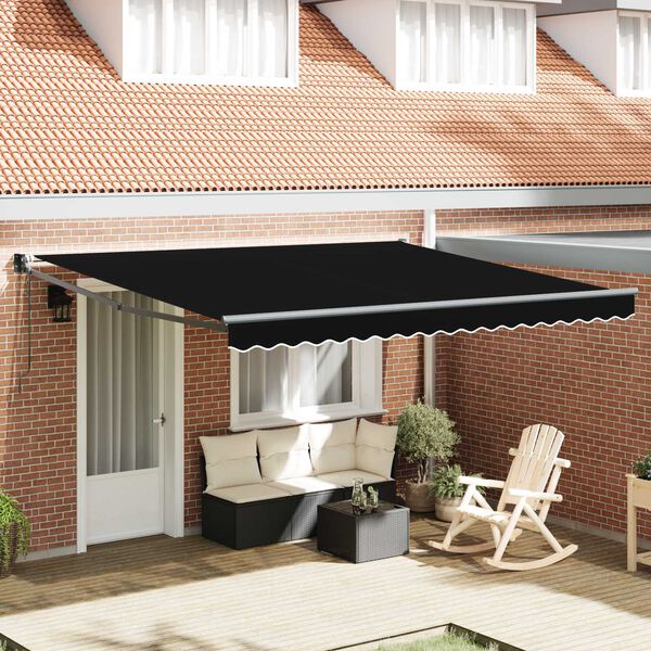 vidaXL Tenda Retrattile Nero 400 &times; 300 cm Poliestere