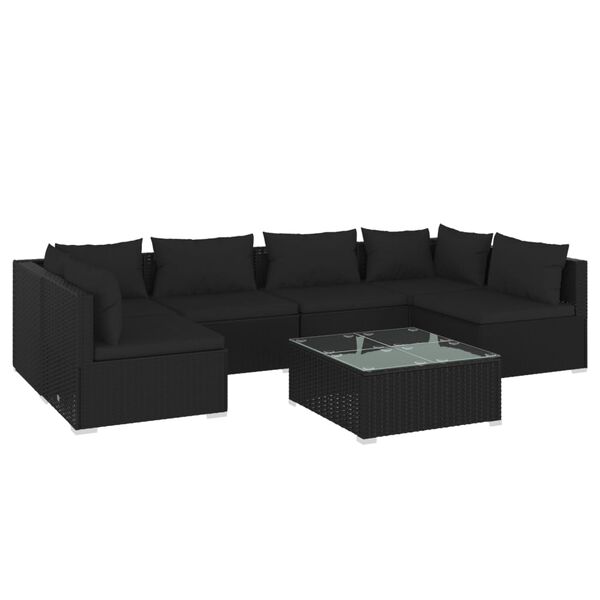 vidaXL Set Divani da Giardino 7 pz con Cuscini in Polyrattan Nero