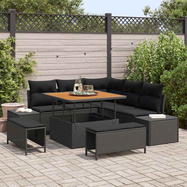 vidaXL Set Divano da Giardino con cuscino 8 pcs Nero Poly Rattan
