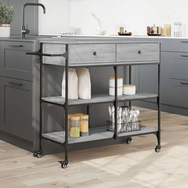 vidaXL Carrello Cucina Grigio Sonoma 105x42x95 cm in Legno Multistrato