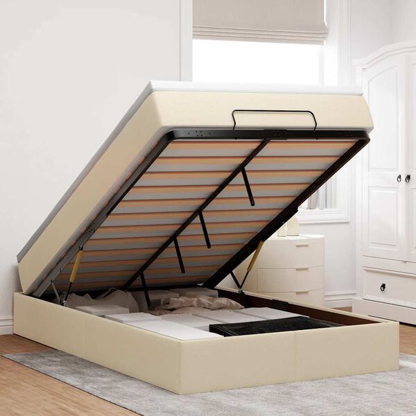 vidaXL Struttura Letto Pouf con Materasso Crema 120x190 cm in Tessuto