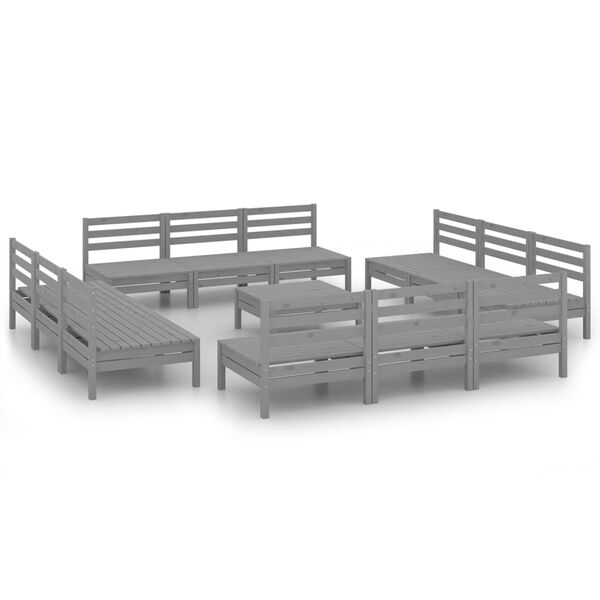vidaXL Set Divani da Giardino 13 pz Grigio in Legno Massello di Pino