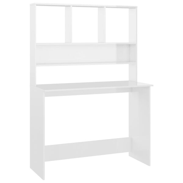 vidaXL Scrivania Mensole Bianco Lucido 110x45x157 cm Legno Multistrato